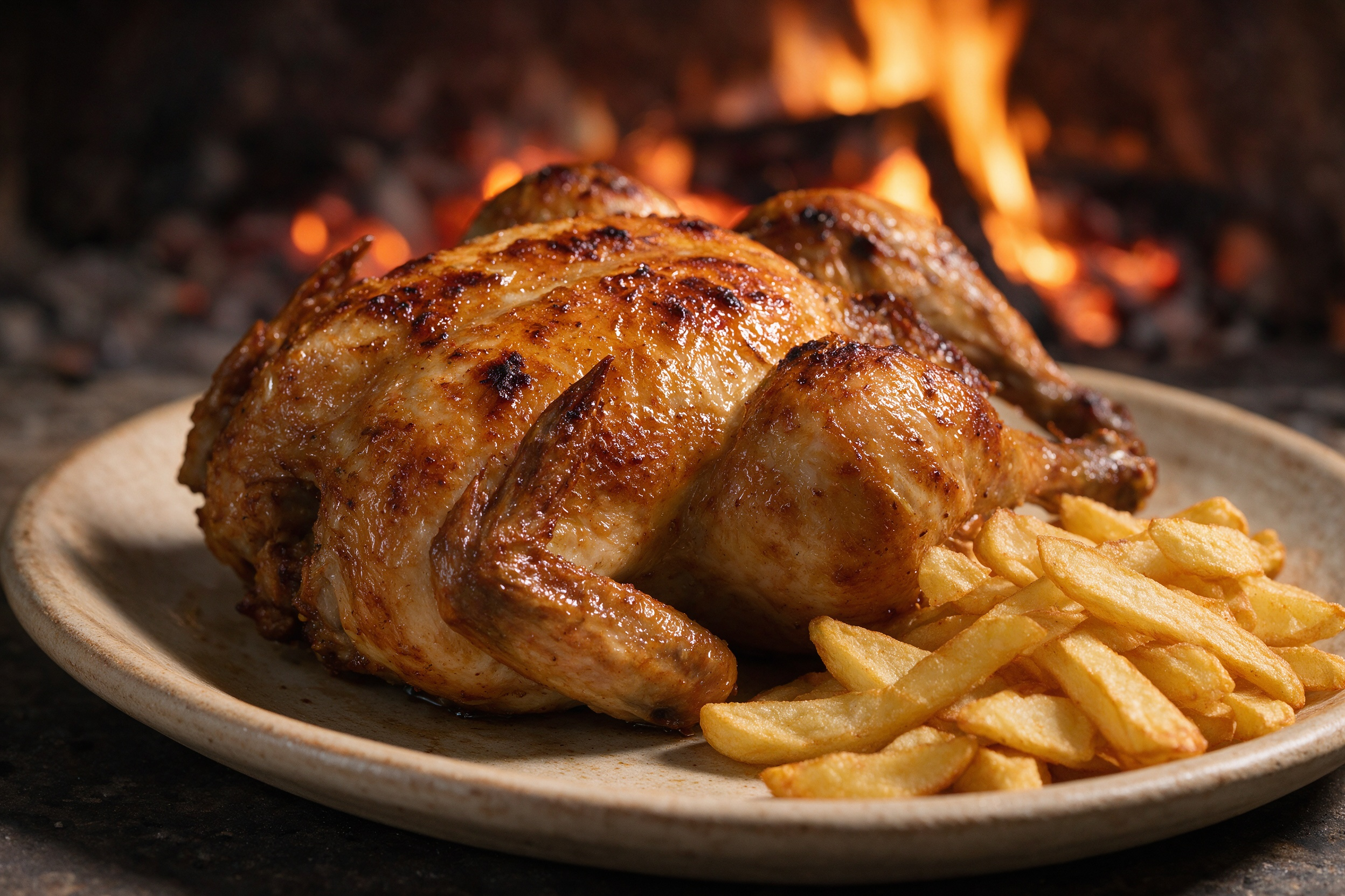 Pollo entero al carbón